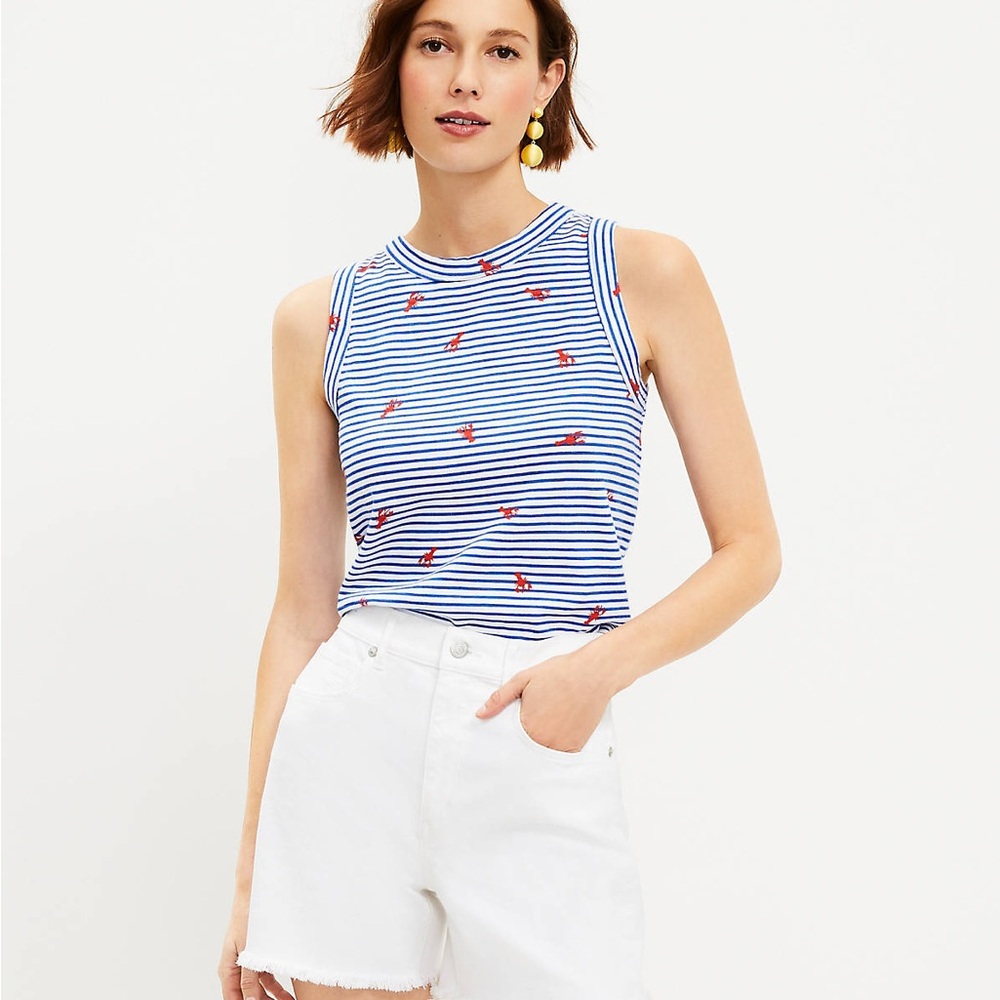 LOFT Blue and White Fitted Sleeveless Tank Top